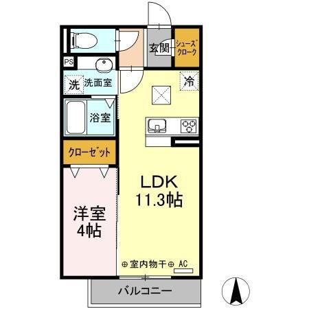 パーチェGINANIII(1LDK/1階)の間取り写真