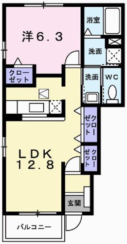 ソレイユ白浜南(1LDK/1階)の間取り写真