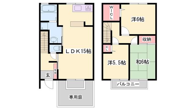 クレールヴィレッジ A棟(3LDK/1階)の間取り写真