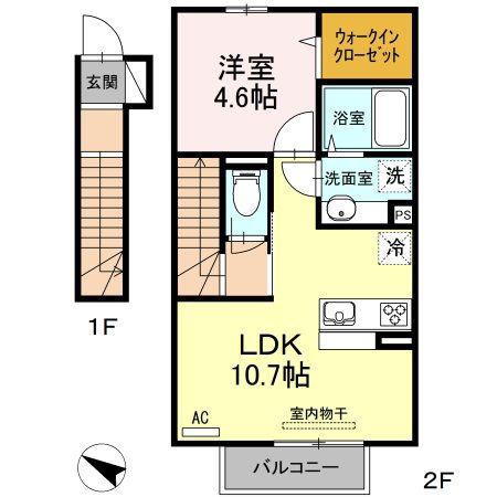 イオメールかんだ A棟(1LDK/2階)の間取り写真