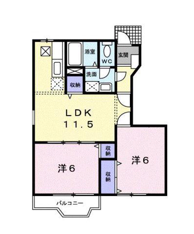 カーサA(2LDK/1階)の間取り写真