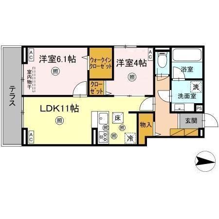 D-KUUTIO(2LDK/1階)の間取り写真