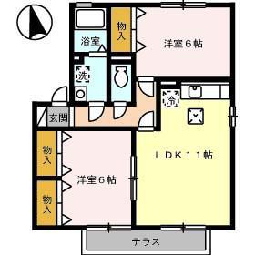 サン・スクエア A・B棟(2LDK/1階)の間取り写真