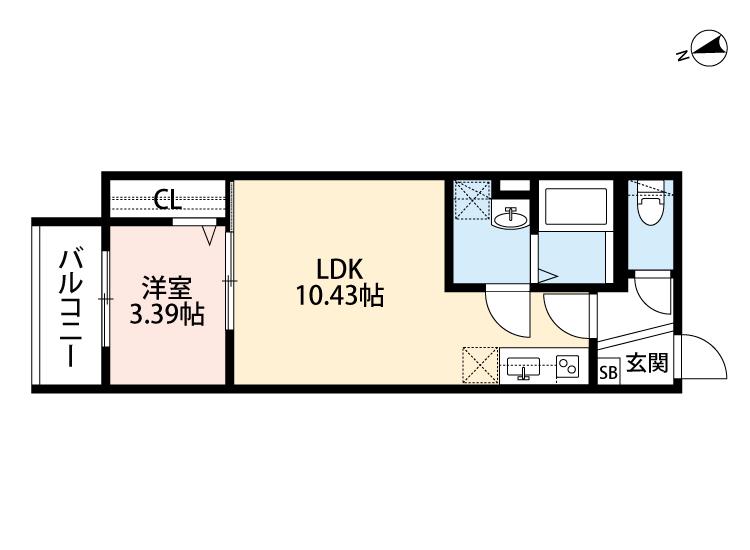 NEXT YOU稲田新町(1LDK/2階)の間取り写真
