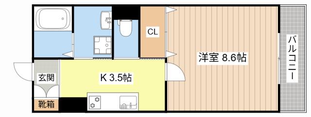312T(1K/2階)の間取り写真