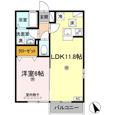 リビングタウン伏石IIB棟(1LDK/1階)の間取り写真