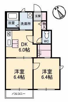 シャルマンラフォーレC棟(2DK/1階)の間取り写真