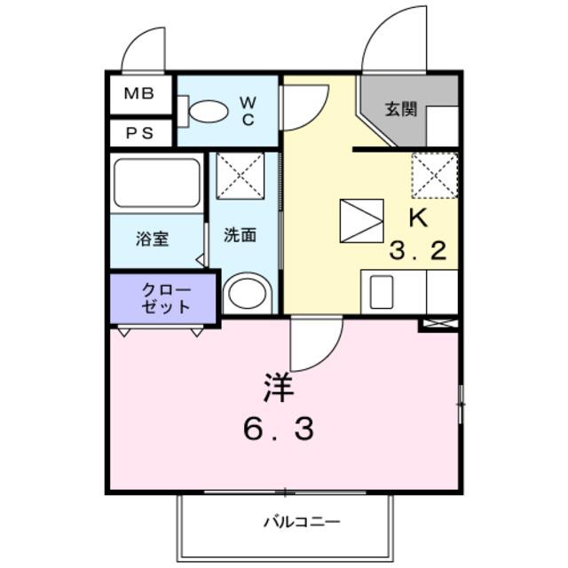 ソレイユ厚木(1K/1階)の間取り写真