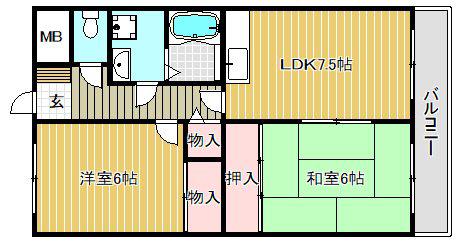 ルミエールII(2DK/2階)の間取り写真