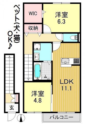 センチュリーコンフォート B棟(2LDK/2階)の間取り写真