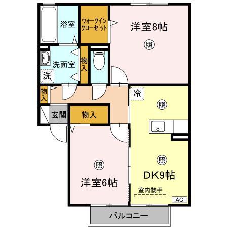 ラルーナ II(2DK/1階)の間取り写真