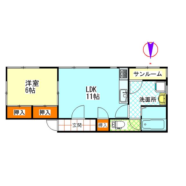 グランディアI(1LDK/2階)の間取り写真