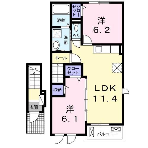 ヴェルナ勝北(2LDK/2階)の間取り写真