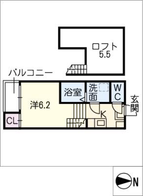 ハーモニーテラス井の森町(1K/2階)の間取り写真