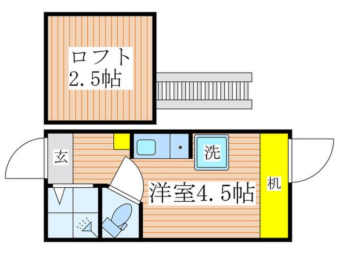 南大泉テラスハウス(ワンルーム/2階)の間取り写真