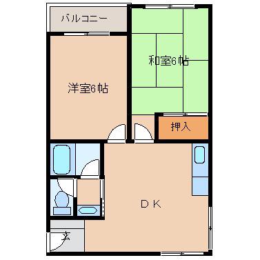 ボルネ塚口(2DK/2階)の間取り写真