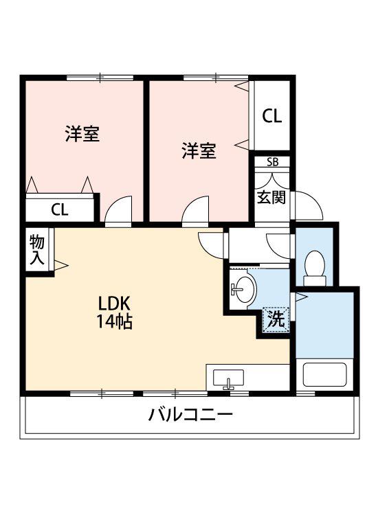 ライフヴィレッジ田迎II(2LDK/1階)の間取り写真
