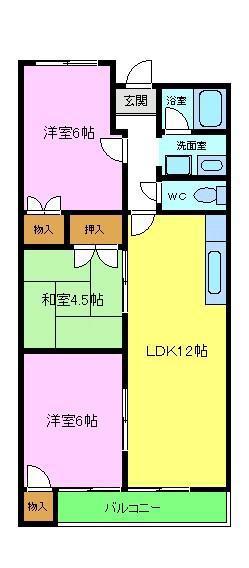 リトルバレイB棟(3LDK/2階)の間取り写真