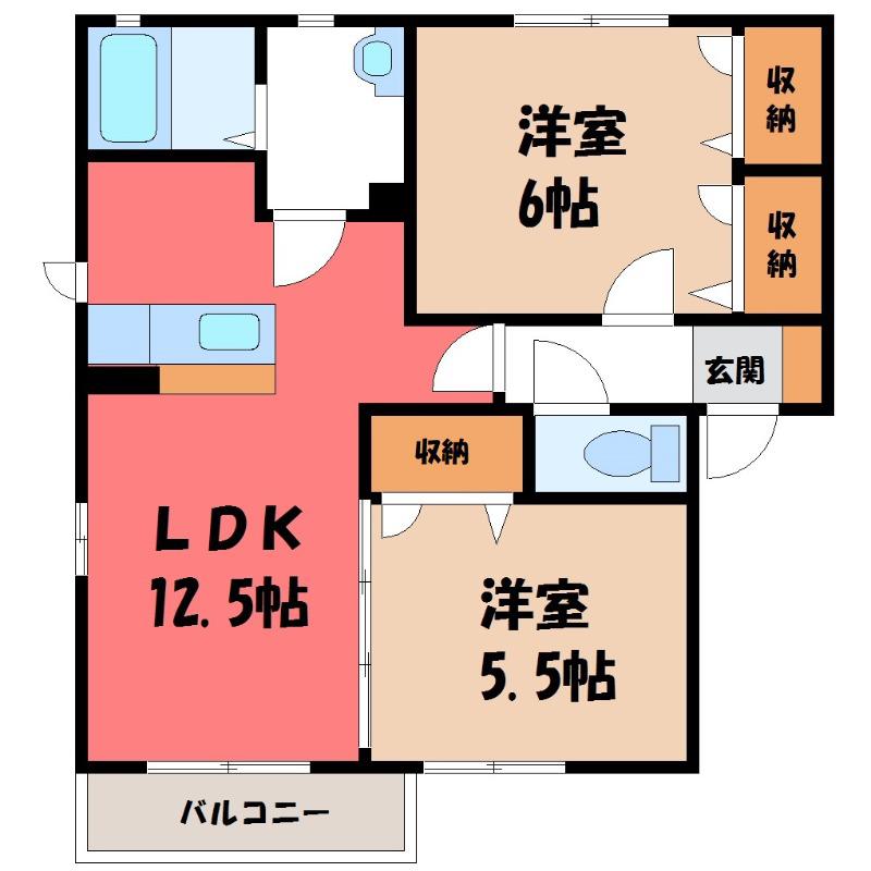 ディアコートD(2LDK/1階)の間取り写真