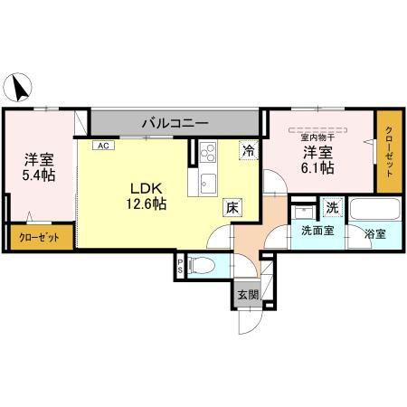 TORISIA新河岸(2LDK/1階)の間取り写真