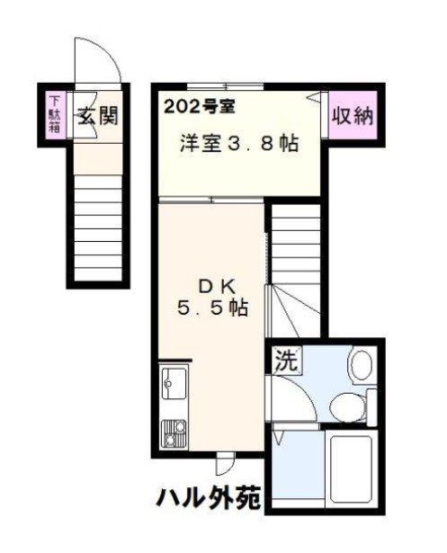 ハル外苑(1DK/2階)の間取り写真
