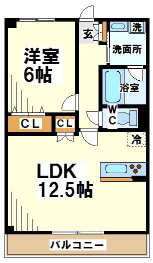 ヒューレックレジデンス調布柴崎(1LDK/1階)の間取り写真