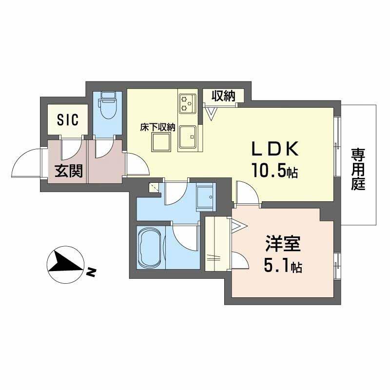 シャーメゾン 松永(1LDK/1階)の間取り写真