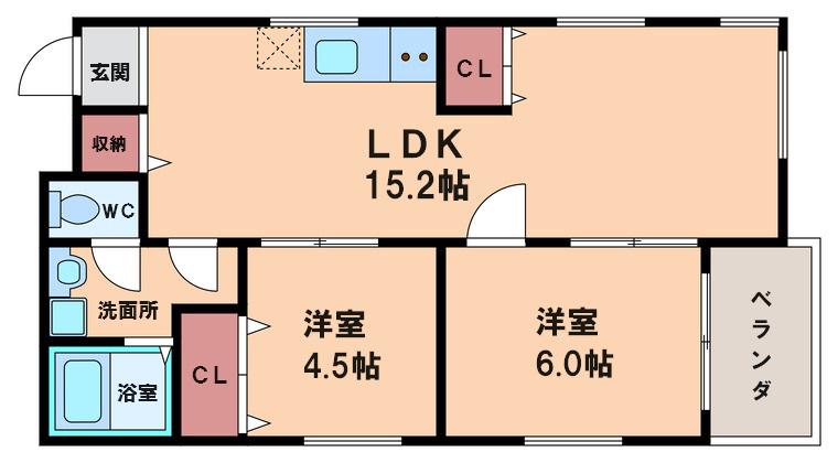 ハイム桑津(2LDK/4階)の間取り写真