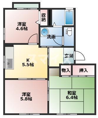 メゾンドフルール B棟(2LDK/1階)の間取り写真