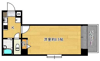ヴォーヌンク日赤通(1K/5階)の間取り写真