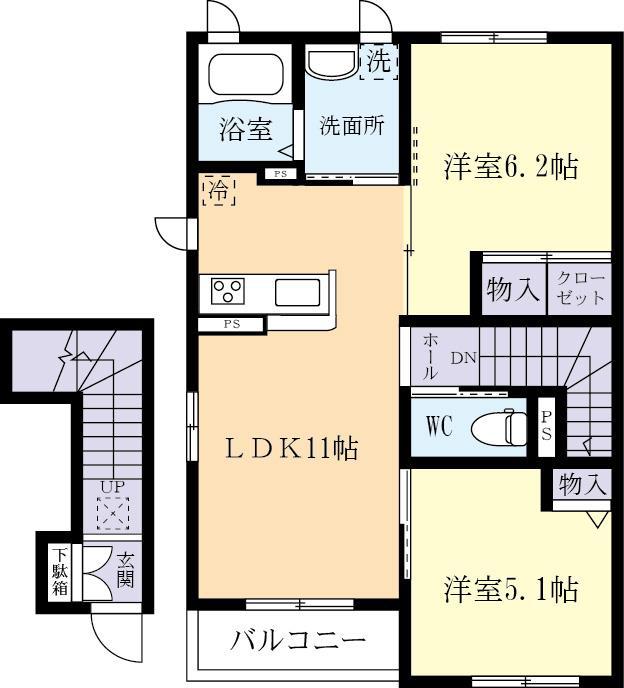 シーズンコートB(2LDK/2階)の間取り写真