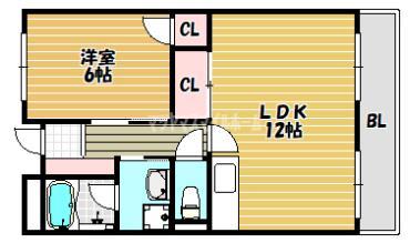 メルベーユ扇町(1LDK/4階)の間取り写真