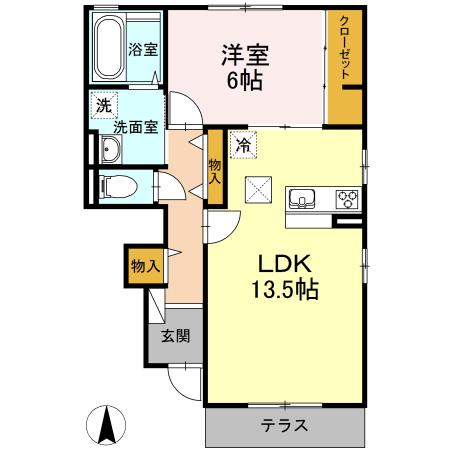 ビルネフェルト(1LDK/1階)の間取り写真