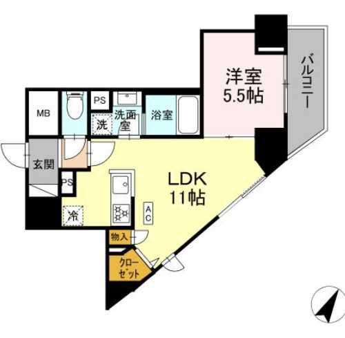 ケーエイチエムビル(1LDK/4階)の間取り写真