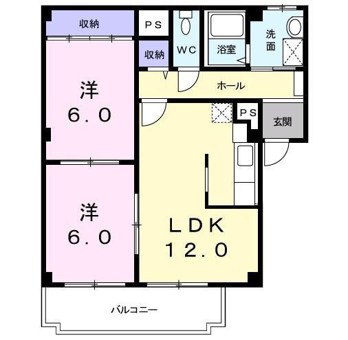 ドエルK.S(2LDK/2階)の間取り写真