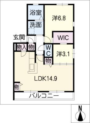 ボナール大石A棟(2LDK/2階)の間取り写真