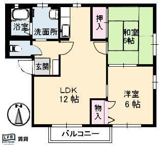 カーサ大神(2LDK/2階)の間取り写真