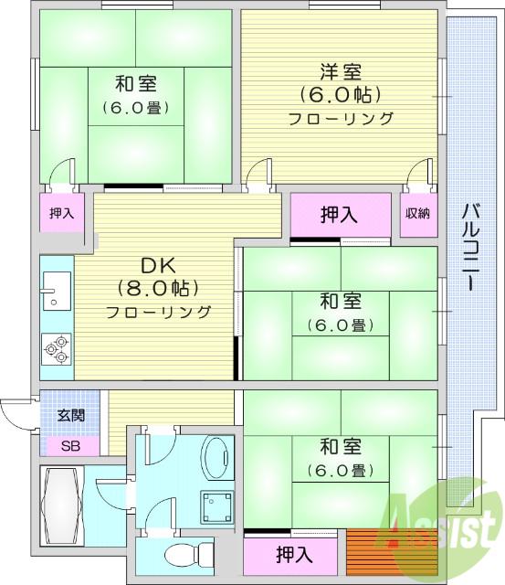 渡辺マンション(4DK/3階)の間取り写真