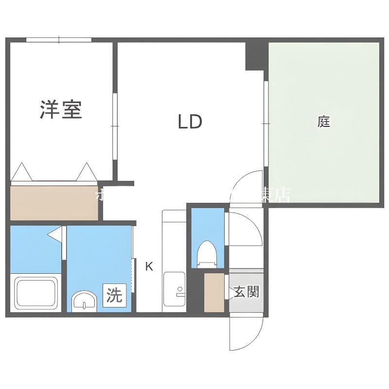 CARRERA環状通東(1LDK/1階)の間取り写真