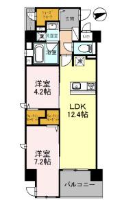 グランデュール(2LDK/4階)の間取り写真