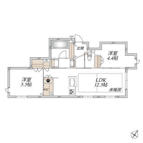 シャンテイル幡ヶ谷(2LDK/1階)の間取り写真