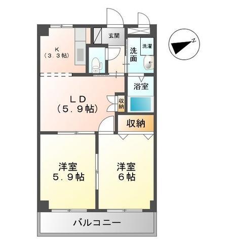 WOOD VILLAGEII ウッドヴィレッジツー(2LDK/2階)の間取り写真