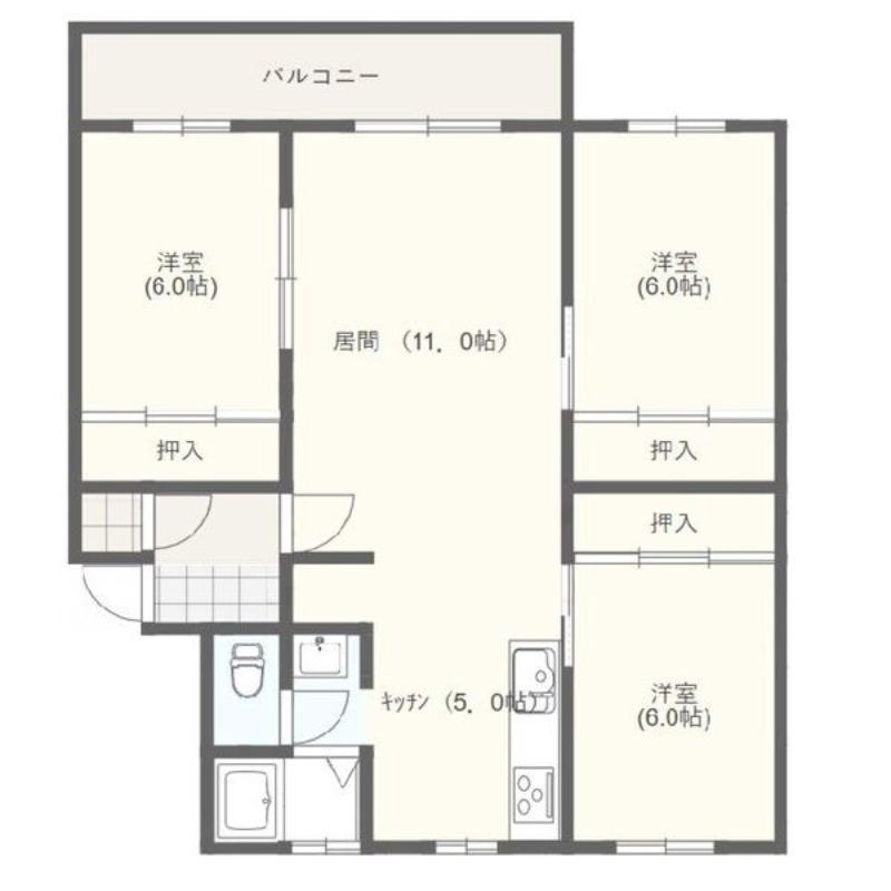 川沿団地D棟(3LDK/4階)の間取り写真