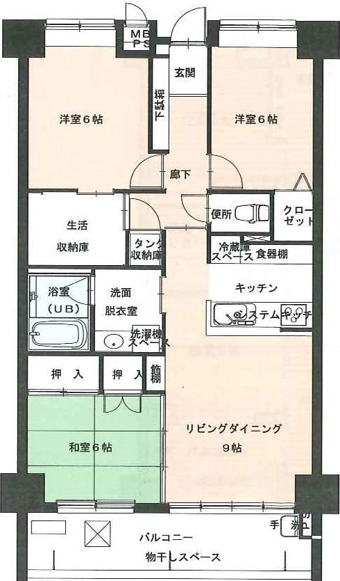 ADVANCE NAGAI III(3SLDK/9階)の間取り写真