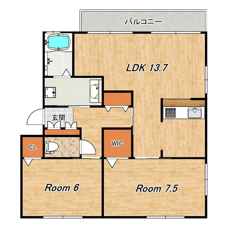 アドミラブールB棟(2LDK/2階)の間取り写真