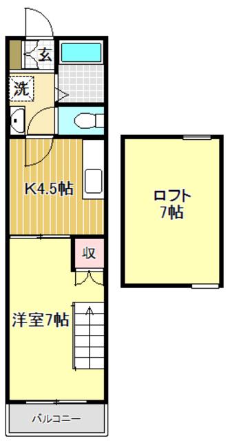 コーポIOROI(1DK/2階)の間取り写真