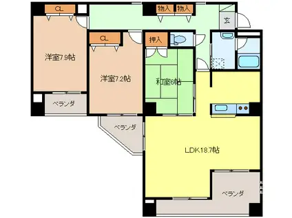 VILLA CLAIR(3LDK/2階)の間取り写真