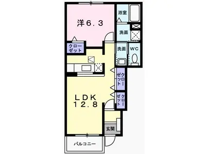 ウッドパストラルI(1LDK/1階)の間取り写真