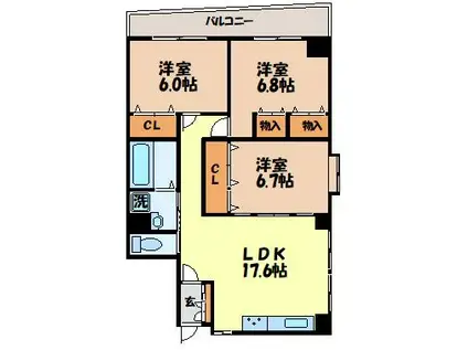 シャル夢館白鳥(3LDK/3階)の間取り写真