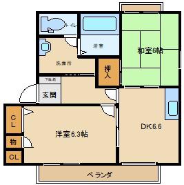 ファミールB棟(2DK/2階)の間取り写真
